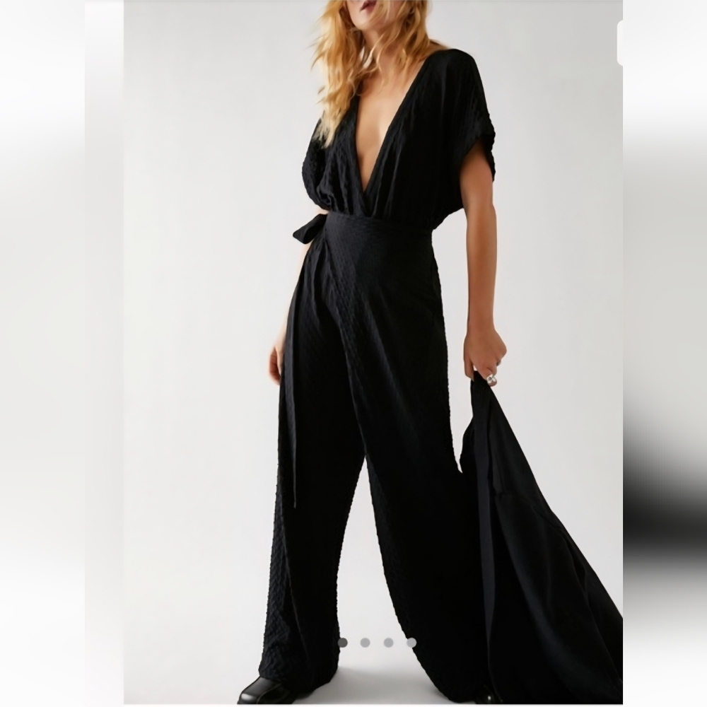 Free People Beach Sunshower Maxi, Wrap Around Wide Leg Jumpsuit XL